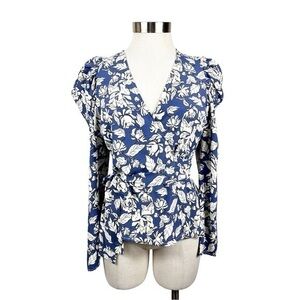 ASTR the Label Blue Floral Print Wrap Shirt‎ Size Small